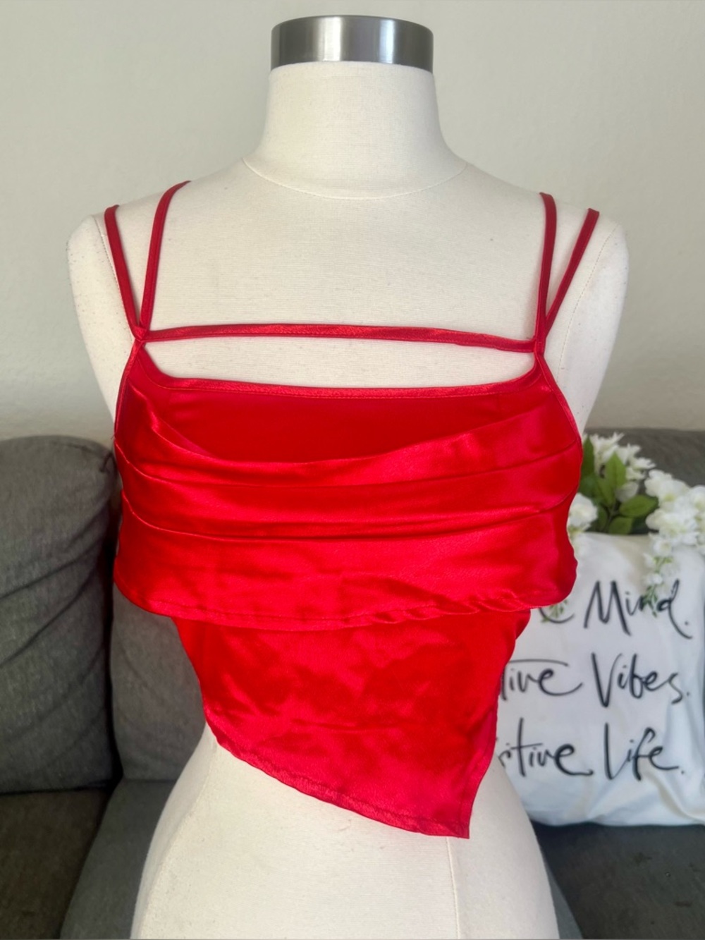 Red Satin Asymmetrical Cami Top
